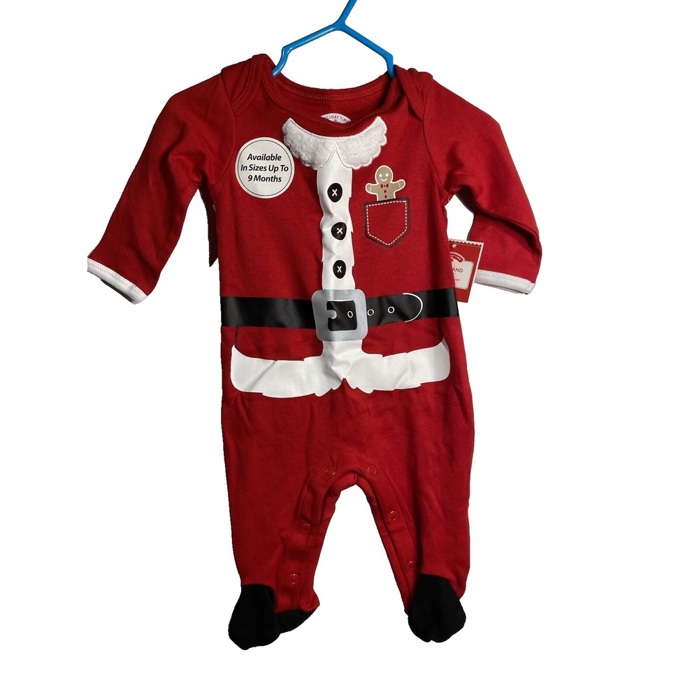 holiday time baby boys santa sleeper size 0-3 months‎ footed long sleeve
